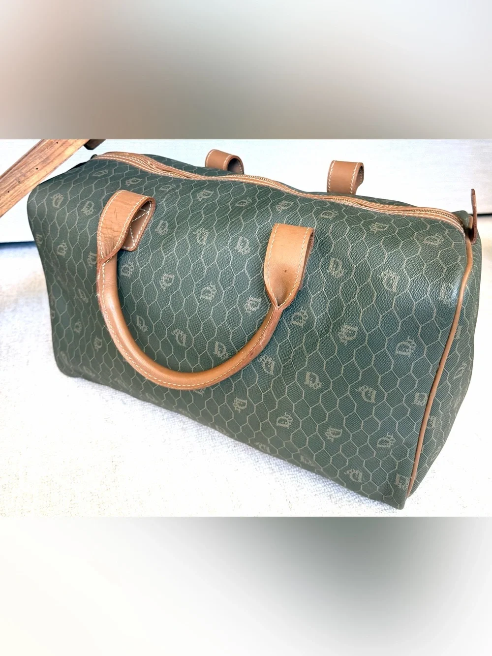 CHRISTIAN DIOR Vintage Honeycomb Monogram Boston Weekender Travel Bag Pristine